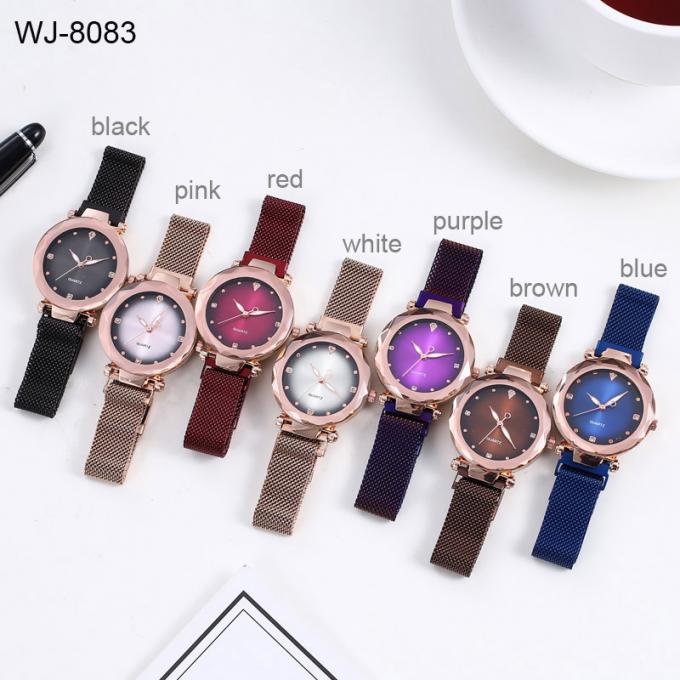 WJ-8656 Yeni Stil Mor Paslanmaz Çelik Watch Band Alaşım Kılıf 5 Renkler Manyetik Kayış Analog Kuvars İzle
