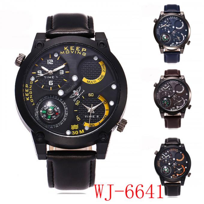 WJ-4723 Yeni tasarım büyük yüz kuvars deri saatler düşük fiyat spor saatı temizle saatı