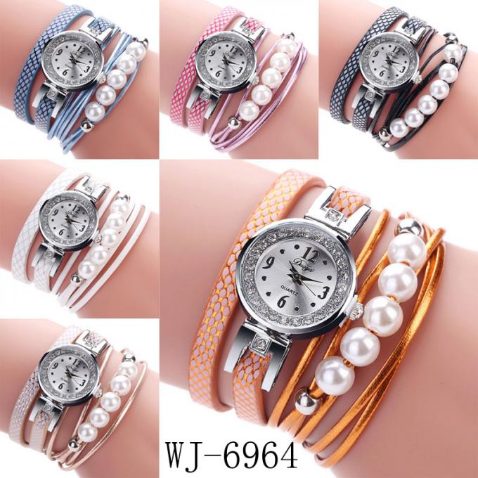 WJ-7029 Moda elmas kadınlar saatler çiçek bilezik el saatleri deri bileklik bilek saatler